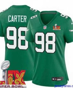 Impressive Philadelphia Eagles Jalen Carter #98 Kelly Green 2024 2025 Super Bowl LIX F.U.S.E Stitched NFL Jersey