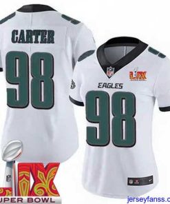 Outstanding Philadelphia Eagles Jalen Carter #98 White 2024 2025 Super Bowl LIX F.U.S.E Stitched NFL Jersey