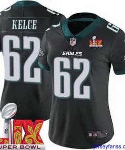 Impressive Philadelphia Eagles Jason Kelce #62 Black 2024 2025 Super Bowl LIX F.U.S.E Stitched NFL Jersey