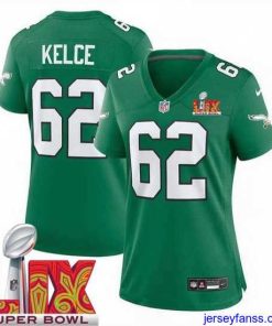 Impressive Philadelphia Eagles Jason Kelce #62 Kelly Green 2024 2025 Super Bowl LIX F.U.S.E Stitched NFL Jersey