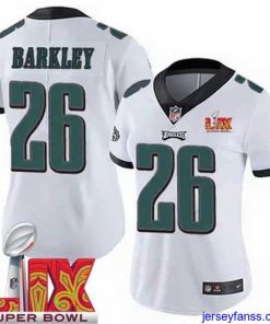 Outstanding Philadelphia Eagles Saquon Barkley #26 White 2024 2025 Super Bowl LIX F.U.S.E Stitched NFL Jersey