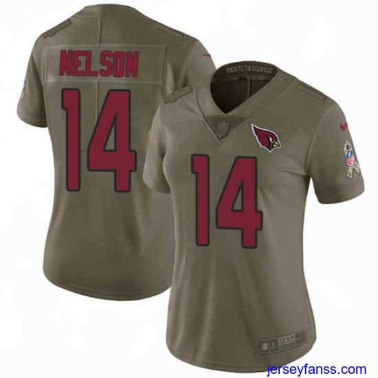 Stylish Womens Nike Cardinals #14 J J Nelson Olive Stitched NFL Limited 2017 Salute to Service Jersey