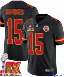 Gorgeous Kansas City Chiefs Patrick Mahomes #15 Black 2024 2025 Super Bowl LIX F.U.S.E Stitched Jersey
