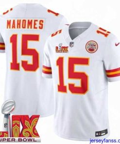 Stylish Kansas City Chiefs Patrick Mahomes #15 White 2024 2025 Super Bowl LIX F.U.S.E Stitched Jersey
