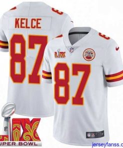 Outstanding Kansas City Chiefs Travis Kelce #87 White 2024 2025 Super Bowl LIX F.U.S.E Stitched Jersey