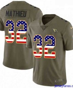 Premium Nike Arizona Cardinals 32 Tyrann Mathieu Limited OliveUSA Flag 2017 Salute to Service NFL Jersey