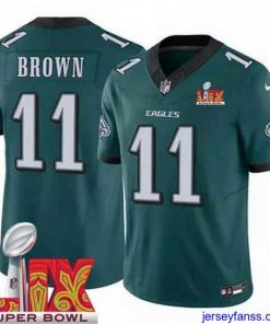 Stylish Philadelphia Eagles A.J. Brown #11 Green 2024 2025 Super Bowl LIX F.U.S.E Stitched NFL Jersey