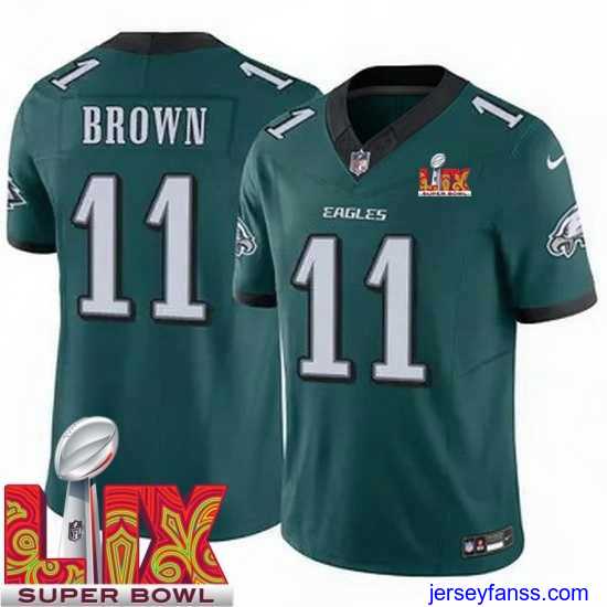 Stylish Philadelphia Eagles A.J. Brown #11 Green 2024 2025 Super Bowl LIX F.U.S.E Stitched NFL Jersey