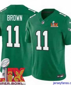Exclusive Philadelphia Eagles A.J. Brown #11 Kelly Green 2024 2025 Super Bowl LIX F.U.S.E Stitched NFL Jersey