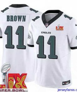 Fantastic Philadelphia Eagles A.J. Brown #11 White 2024 2025 Super Bowl LIX F.U.S.E Stitched NFL Jersey