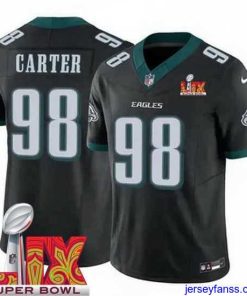 Fantastic Philadelphia Eagles Jalen Carter #98 Black 2024 2025 Super Bowl LIX F.U.S.E Stitched NFL Jersey