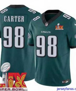 Gorgeous Philadelphia Eagles Jalen Carter #98 Green 2024 2025 Super Bowl LIX F.U.S.E Stitched NFL Jersey