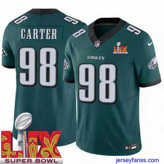 Gorgeous Philadelphia Eagles Jalen Carter #98 Green 2024 2025 Super Bowl LIX F.U.S.E Stitched NFL Jersey