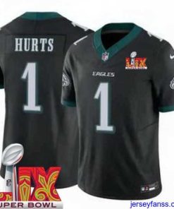 Impressive Philadelphia Eagles Jalen Hurts #1 Black 2024 2025 Super Bowl LIX F.U.S.E Stitched NFL Jersey