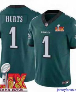 Amazing Philadelphia Eagles Jalen Hurts #1 Green 2024 2025 Super Bowl LIX F.U.S.E Stitched NFL Jersey