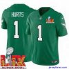 Exclusive Philadelphia Eagles Jalen Hurts #1 Kelly Green 2024 2025 Super Bowl LIX F.U.S.E Stitched NFL Jersey