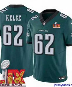 Stylish Philadelphia Eagles Jason Kelce #62 Green 2024 2025 Super Bowl LIX F.U.S.E Stitched NFL Jersey
