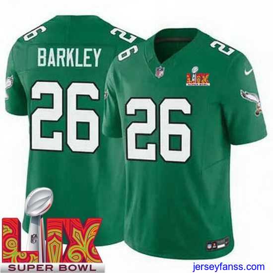 Amazing Philadelphia Eagles Saquon Barkley #26 Kelly Green 2024 2025 Super Bowl LIX F.U.S.E Stitched NFL Jersey