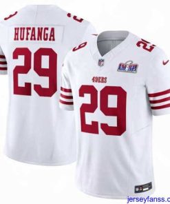 Impressive San Francisco 49ers 29 Talanoa Hufanga White 2023 F.U.S.E  With John Madden Patch Vapor Limited Stitched Football 2024 Super Bowl LVIII Jersey